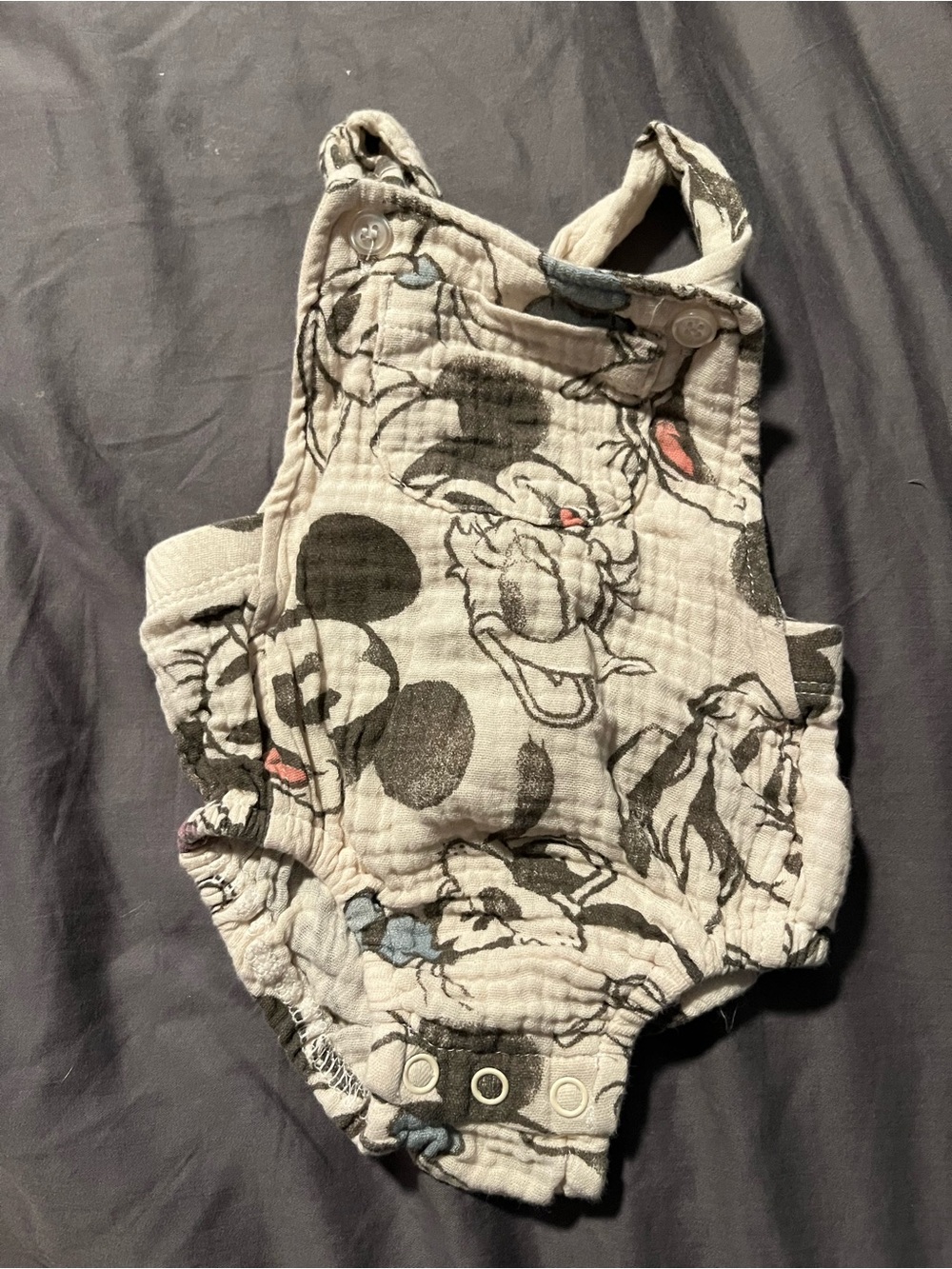 Disney Gray Mickey Mouse Muslin Shortall with Subtle Color Accents